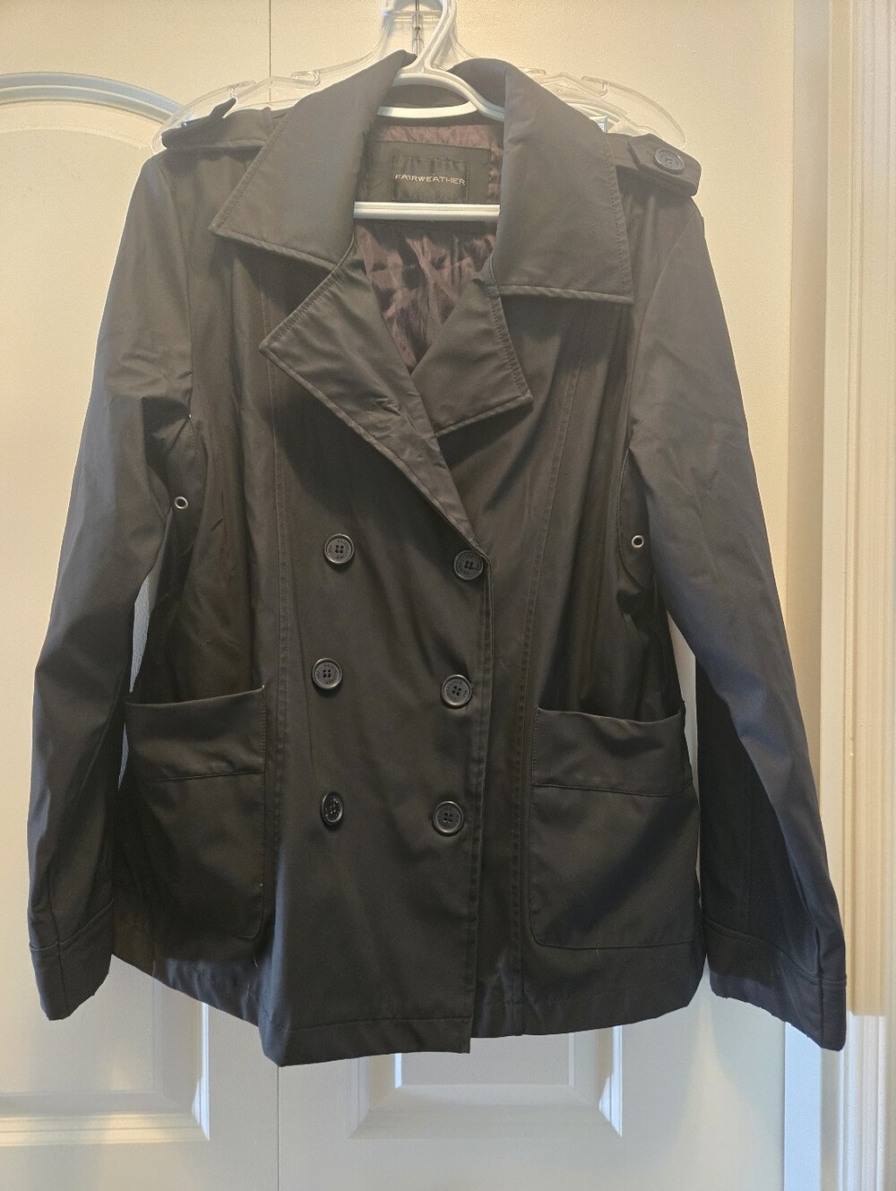 Fairweather Black Double-Breasted Short Trench Coat